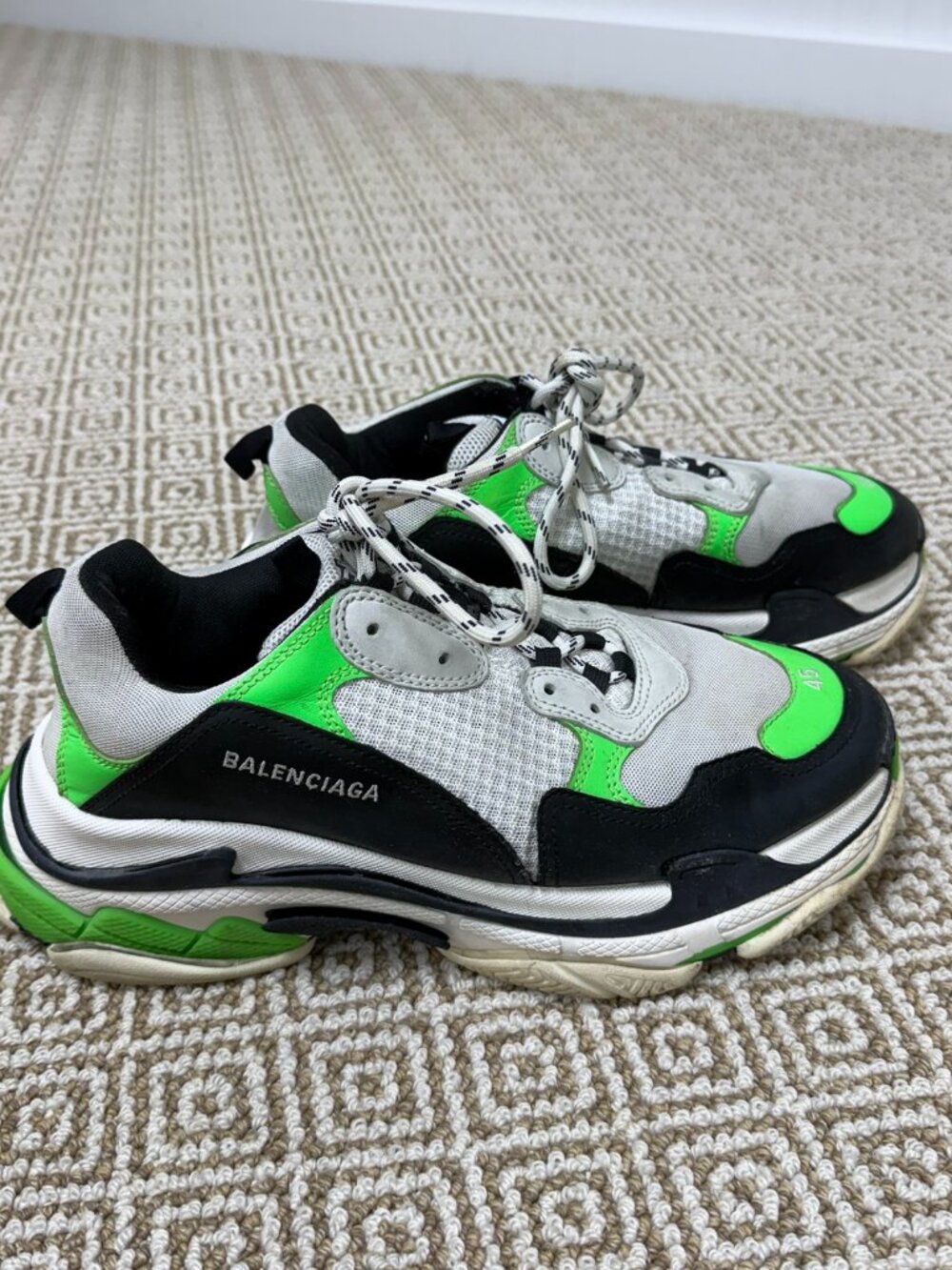 Balenciaga Triple S Sneaker Men Black Fluorescent Green White - Size 12